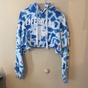 Blue Tie-Dye Cropped Hoodie